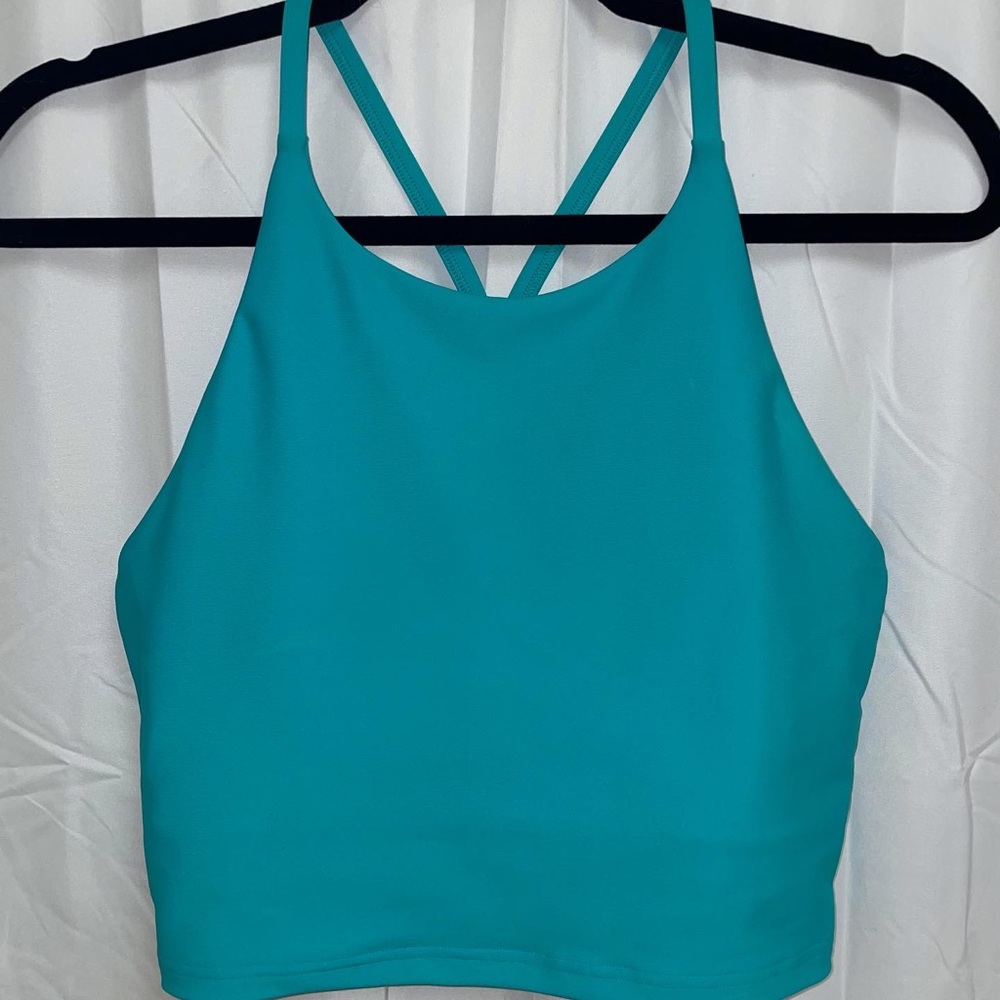 Turquoise Cropped Workout Tank Top, Size Medium